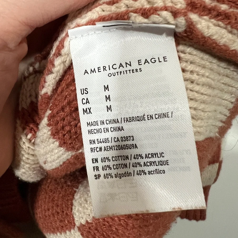 AE Checker Cardigan in Burnt Orange and Cream Size Medium Cotton Blend - Picture 7 of 10